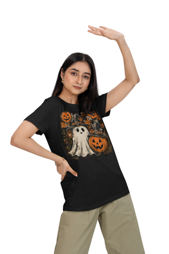 Damska Koszulka Oversize Halloween Duch Dynia Czarownica Czarna 4