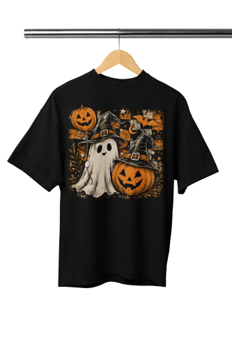 Damska Koszulka Oversize Halloween Duch Dynia Czarownica Czarna 2