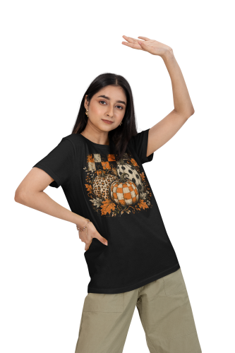 Damska Koszulka Oversize Jesienna Halloween Dynie Wzory Czarna 4