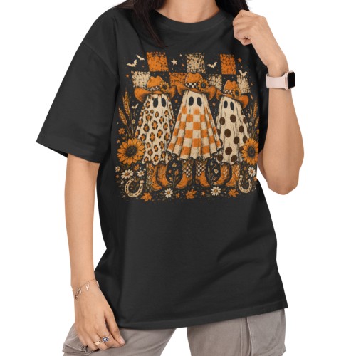 Damska Koszulka Oversize Halloween Duchy Kowbojskie Western Czarna 