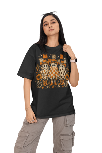 Damska Koszulka Oversize Halloween Duchy Kowbojskie Western Czarna 3