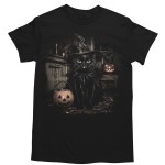 Koszulka męska Halloween czarny kot wiedźma dynia czarna