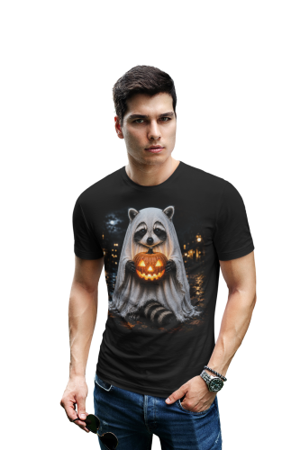 Koszulka męska Halloween duch szop pracz dynia czarna 2