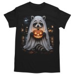 Koszulka męska Halloween duch szop pracz dynia czarna