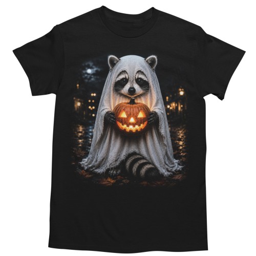 Koszulka męska Halloween duch szop pracz dynia czarna 1