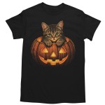 Koszulka męska Halloween kot w dyni śmieszna czarna
