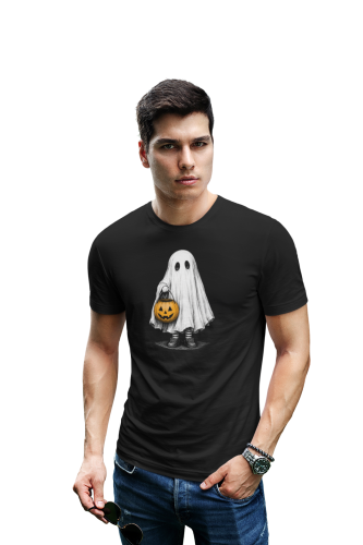 Koszulka męska Halloween duch z dynią minimalistyczna czarna 2