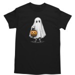 Koszulka męska Halloween duch z dynią minimalistyczna czarna
