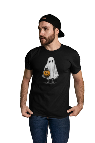 Koszulka męska Halloween duch z dynią minimalistyczna czarna 3