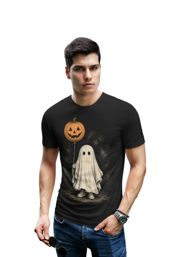 Koszulka męska Halloween duch z balonem dynia czarna 2