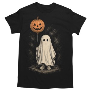 Koszulka męska Halloween duch z balonem dynia czarna