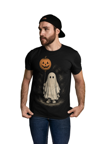Koszulka męska Halloween duch z balonem dynia czarna 3