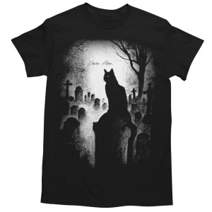Koszulka męska Halloween czarny kot cmentarz Never Alone