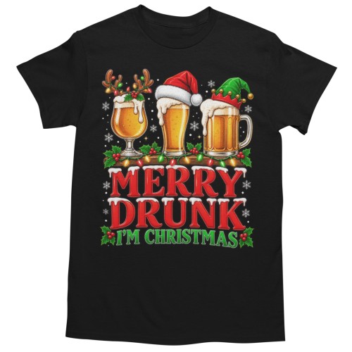 Piżama męska świąteczna Merry Drunk – zabawny nadruk z piwem 2