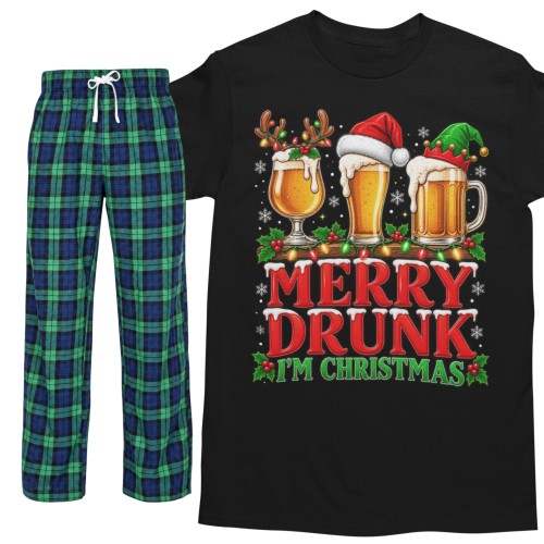 Piżama męska świąteczna Merry Drunk – zabawny nadruk z piwem