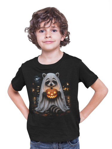 Koszulka dziecięca Halloween z szopem duchem i dynią 5