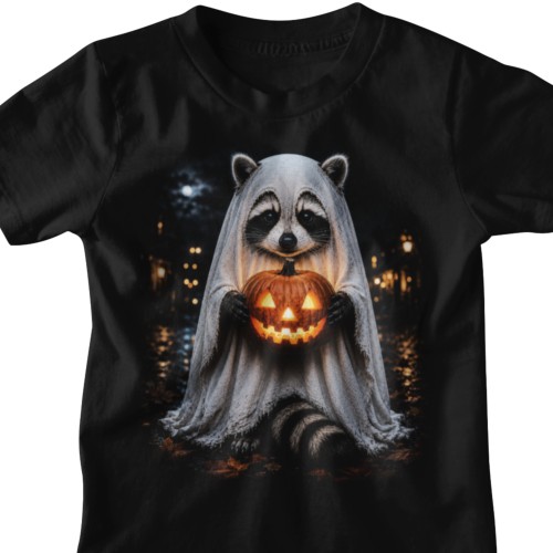 Koszulka dziecięca Halloween z szopem duchem i dynią