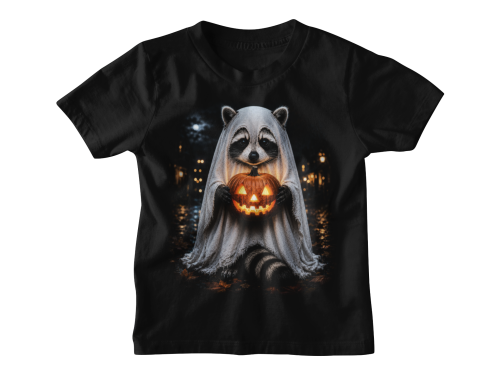Koszulka dziecięca Halloween z szopem duchem i dynią 2
