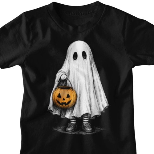 Koszulka dziecięca Halloween duch z dynią – czarna