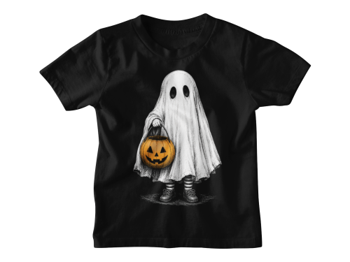 Koszulka dziecięca Halloween duch z dynią – czarna 2