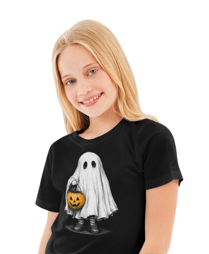 Koszulka dziecięca Halloween duch z dynią – czarna 3