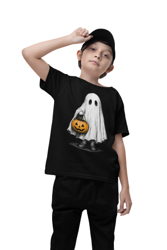 Koszulka dziecięca Halloween duch z dynią – czarna 4