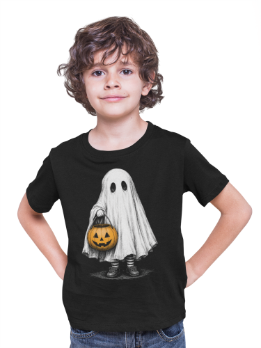 Koszulka dziecięca Halloween duch z dynią – czarna 5