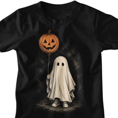 Koszulka dziecięca na Halloween duch z balonem dynią 1