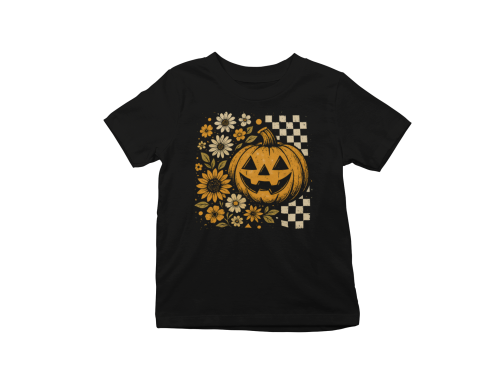 Koszulka dziecięca Halloween z dynią i kwiatami – czarna 2