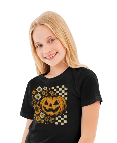 Koszulka dziecięca Halloween z dynią i kwiatami – czarna 5