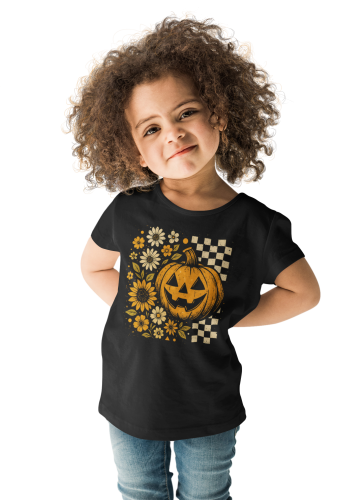 Koszulka dziecięca Halloween z dynią i kwiatami – czarna 3