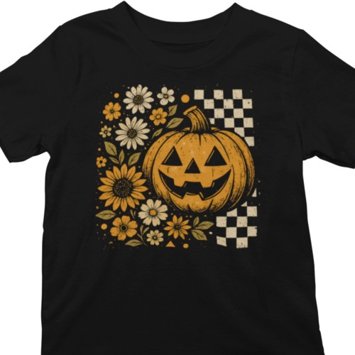 Koszulka dziecięca Halloween z dynią i kwiatami – czarna 1