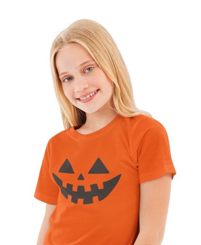 Pomarańczowa koszulka dziecięca Halloween – buzia dyni 3