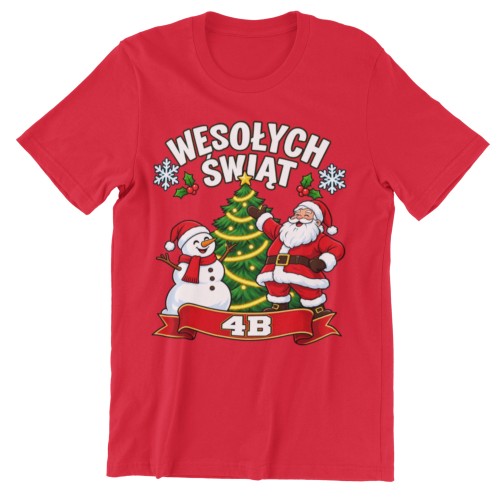 Koszulka na Mikołajki dla dzieci z Mikołajem i bałwankiem – personalizowana dla klasy 1