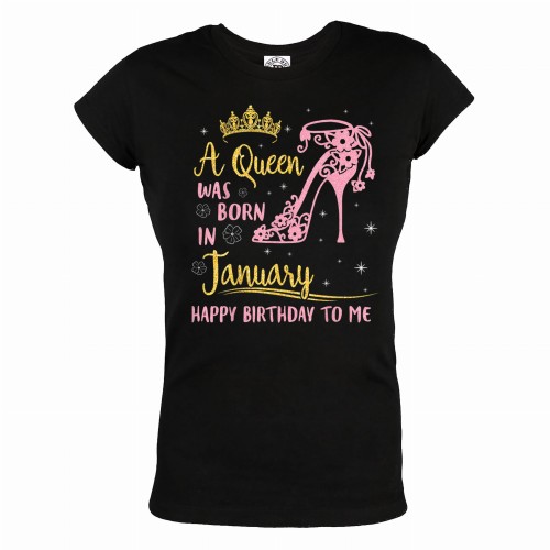 DAMSKA KOSZULKA PREZENT NA URODZINY STYCZEŃ QUEEN WAS BORN IN JANUARY  OBCAS 