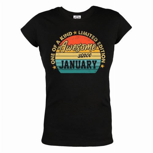 DAMSKA KOSZULKA PREZENT NA URODZINY STYCZEŃ AWESOME SINCE JANUARY 