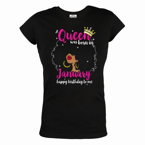 DAMSKA KOSZULKA PREZENT NA URODZINY STYCZEŃ QUEEN WAS BORN IN JANUARY AFRO 