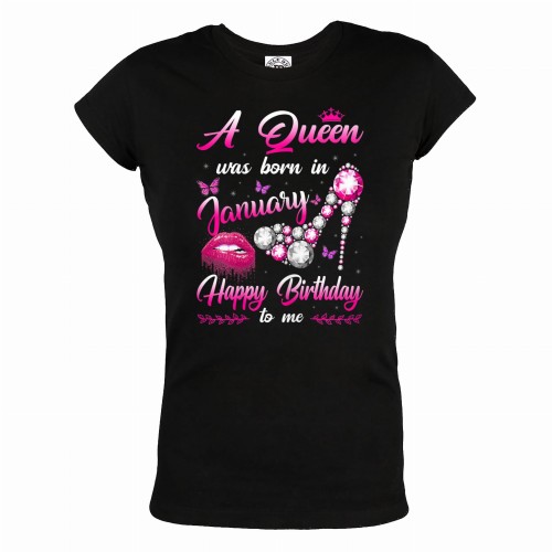 DAMSKA KOSZULKA PREZENT NA URODZINY STYCZEŃ QUEEN WAS BORN IN JANUARY  PINK 