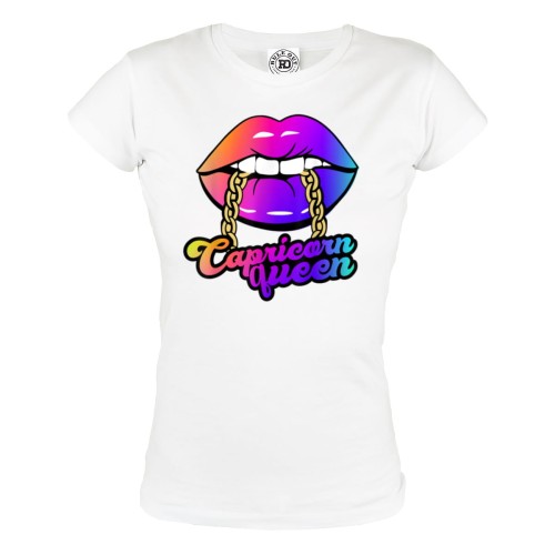 DAMSKA KOSZULKA PREZENT NA URODZINY CAPRICORN QUEEN KOZIOROŻEC ZNAK ZODIAKU USTA  