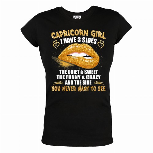 DAMSKA KOSZULKA PREZENT NA URODZINY CAPRICORN GIRL KOZIOROŻEC ZNAK ZODIAKU I HAVE 3 SIDES 