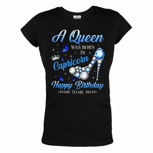 DAMSKA KOSZULKA PREZENT NA URODZINY A QUEEN WAS BORN IN CAPRICORN KOZIOROŻEC ZNAK ZODIAKU 