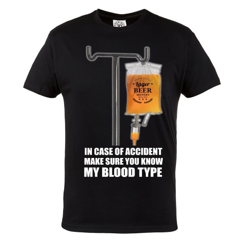 KOSZULKA MĘSKA BEER - IN CASE OF ACCIDENT MAKE SURE YOU KNOW MY BLOOD TYPE 