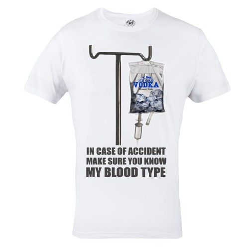 KOSZULKA MĘSKA VODKA - IN CASE OF ACCIDENT MAKE SURE YOU KNOW MY BLOOD TYPE 