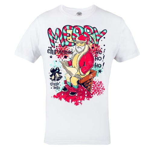 KOSZULKA ŚWIĄTECZNA MĘSKA SANTA AND THE TOILET ON THE ROOF