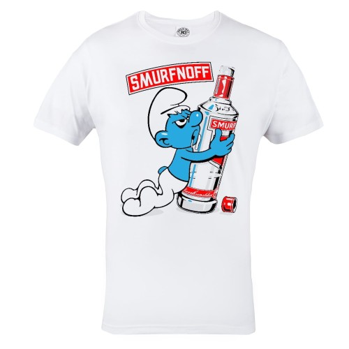 KOSZULKA MĘSKA Z ZABAWNYM NADRUKIEM SMERF SMURFNOFF 